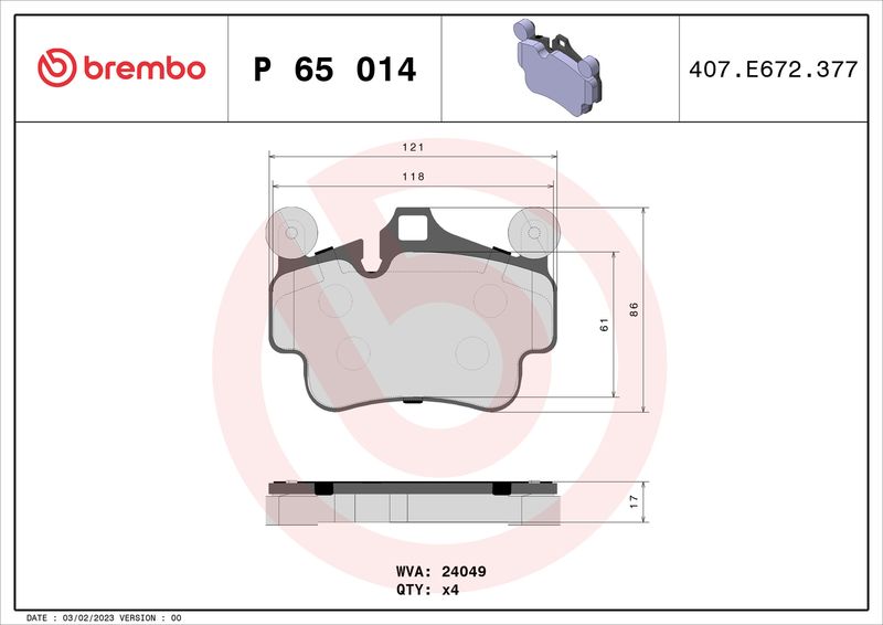 Zestaw klocków hamulcowych, hamulce tarczowe BREMBO P 65 014