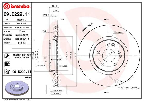 Tarcza hamulcowa BREMBO 09.D229.11