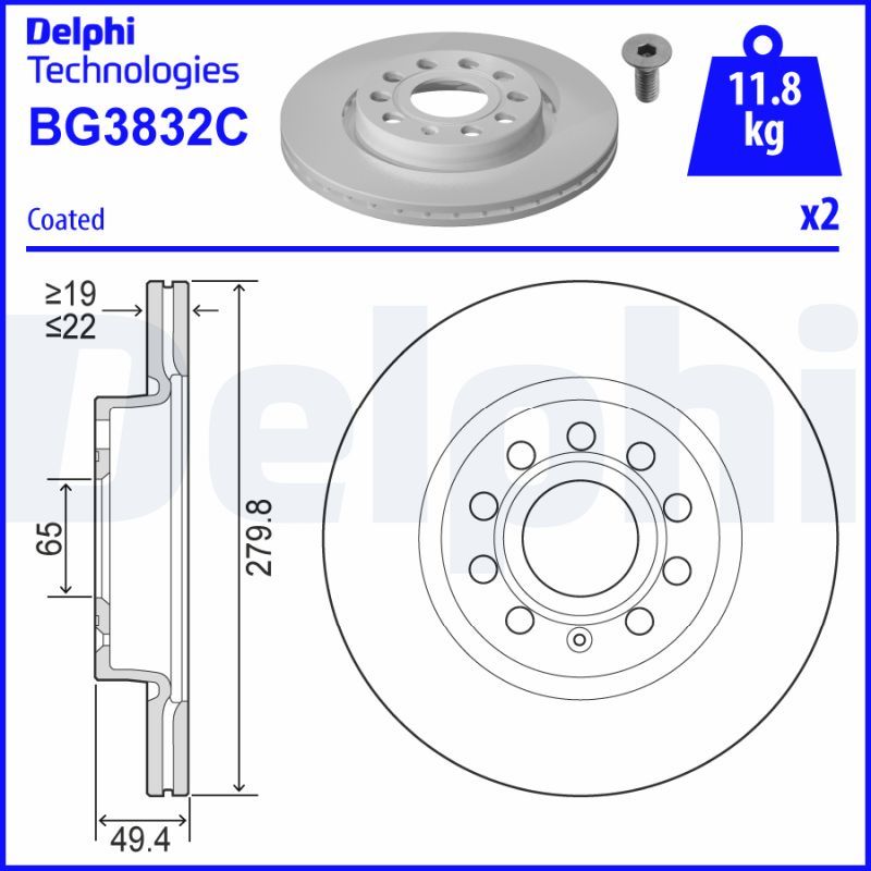 Tarcza hamulcowa DELPHI BG3832C