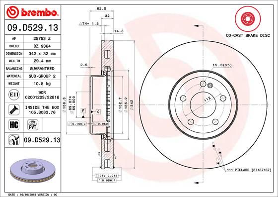 Tarcza hamulcowa BREMBO 09.D529.13