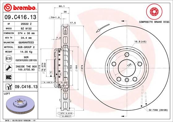 Tarcza hamulcowa BREMBO 09.C416.13