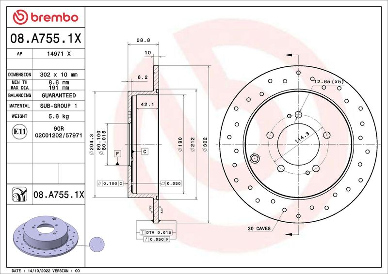 Tarcza hamulcowa BREMBO 08.A755.1X