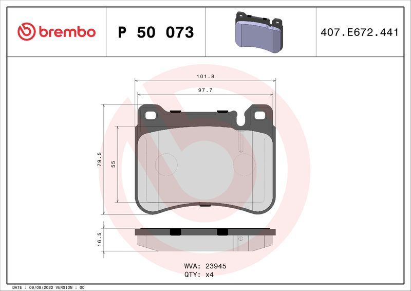Zestaw klocków hamulcowych, hamulce tarczowe BREMBO P 50 073