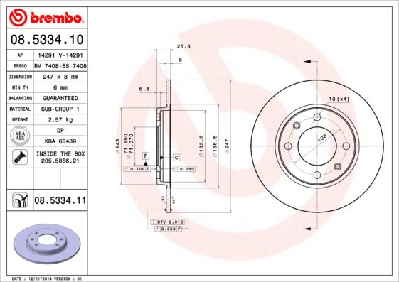 Tarcza hamulcowa BREMBO 08.5334.11