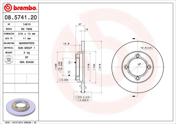 Tarcza hamulcowa BREMBO 08.5741.20