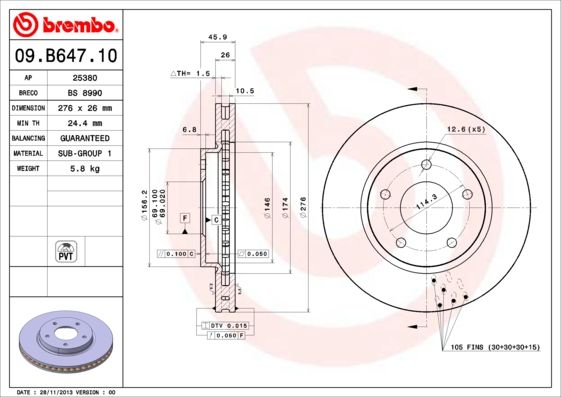 Tarcza hamulcowa BREMBO 09.B647.11