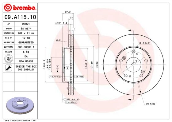 Tarcza hamulcowa BREMBO 09.A115.10