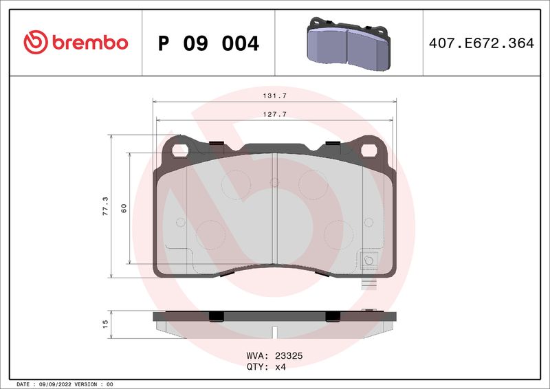 Zestaw klocków hamulcowych, hamulce tarczowe BREMBO P 09 004