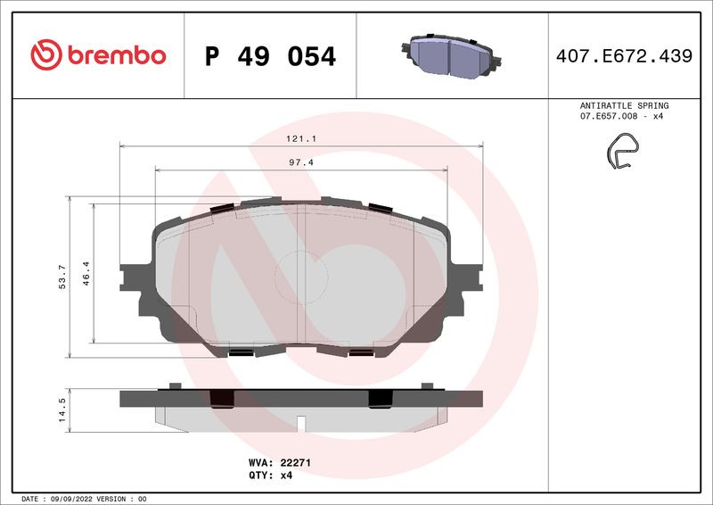 Zestaw klocków hamulcowych, hamulce tarczowe BREMBO P 49 054