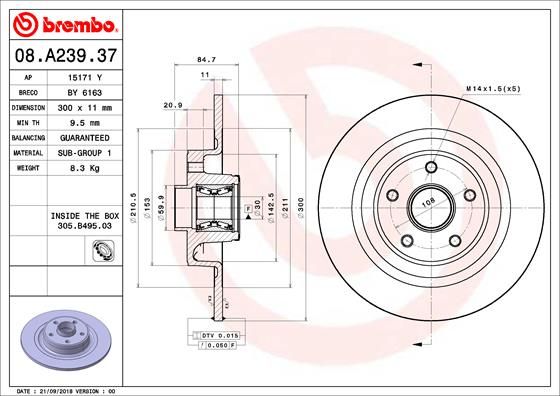 Tarcza hamulcowa BREMBO 08.A239.37