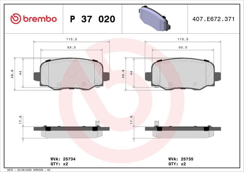 Zestaw klocków hamulcowych, hamulce tarczowe BREMBO P 37 020