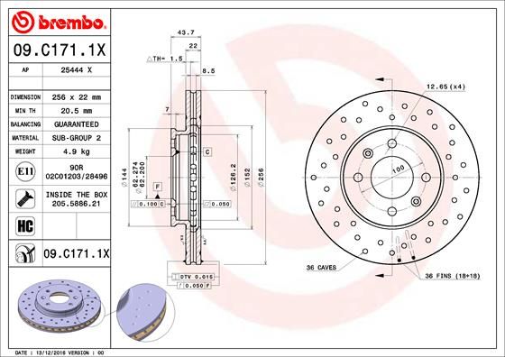 Tarcza hamulcowa BREMBO 09.C171.1X