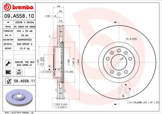 Tarcza hamulcowa BREMBO 09.A558.11