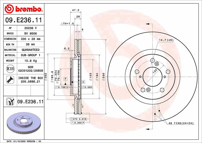 Tarcza hamulcowa BREMBO 09.E236.11