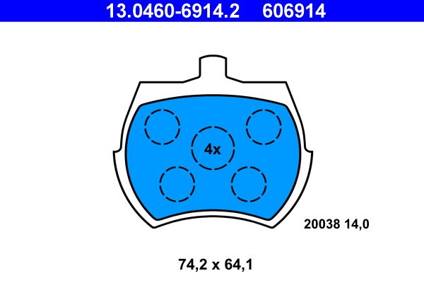 Zestaw klocków hamulcowych, hamulce tarczowe ATE 13.0460-6914.2