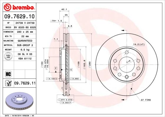 Tarcza hamulcowa BREMBO 09.7629.11