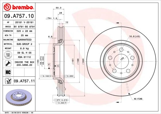 Tarcza hamulcowa BREMBO 09.A757.11