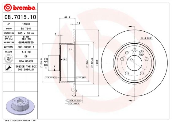 Tarcza hamulcowa BREMBO 08.7015.10