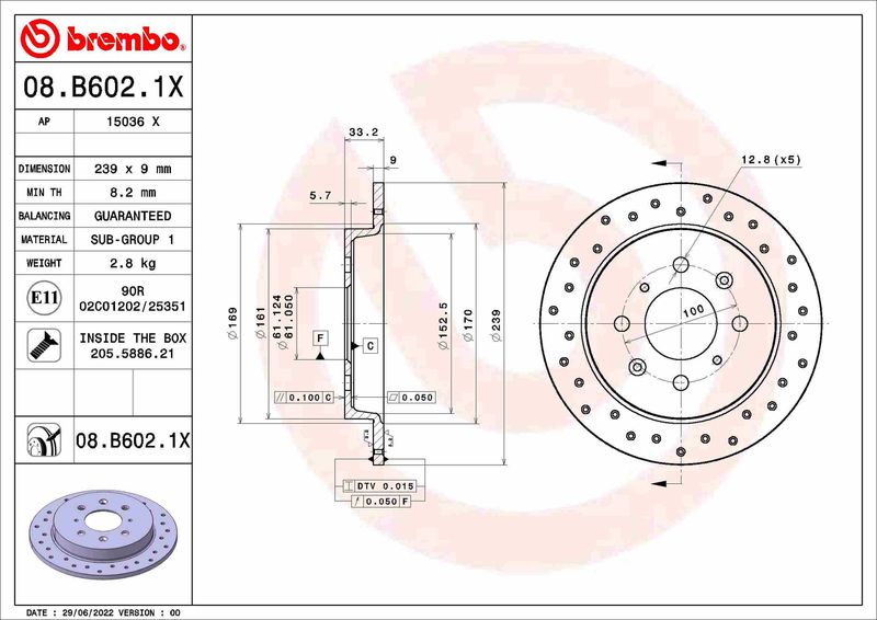 Tarcza hamulcowa BREMBO 08.B602.1X