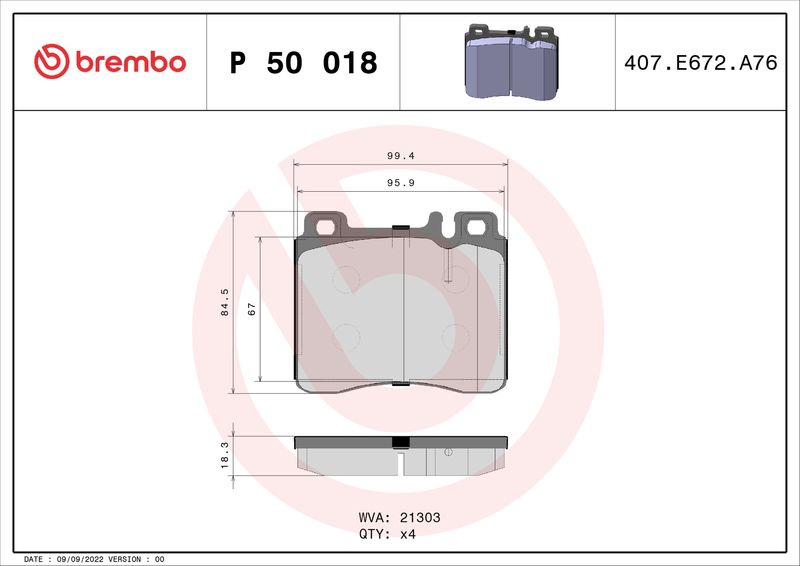Zestaw klocków hamulcowych, hamulce tarczowe BREMBO P 50 018