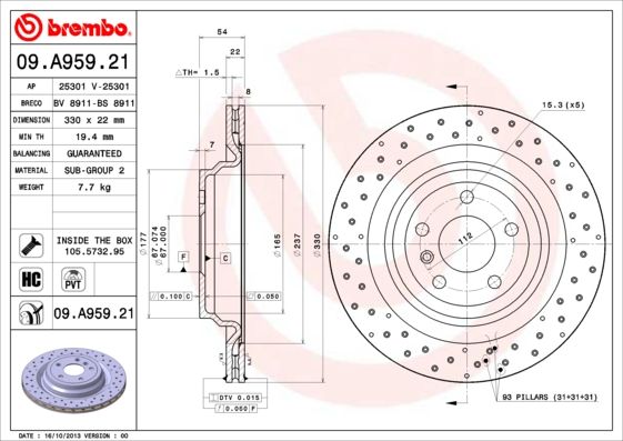Tarcza hamulcowa BREMBO 09.A959.21