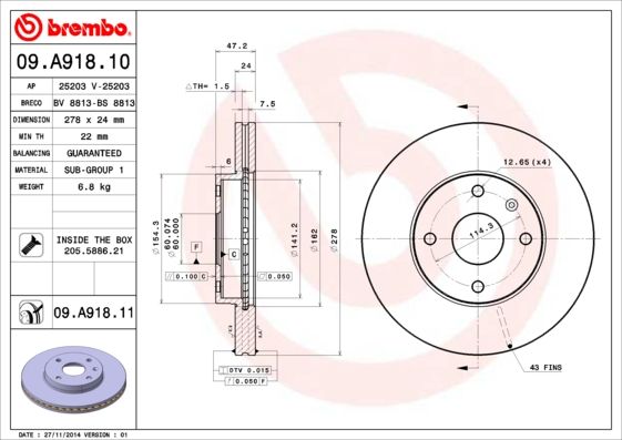 Tarcza hamulcowa BREMBO 09.a918.11