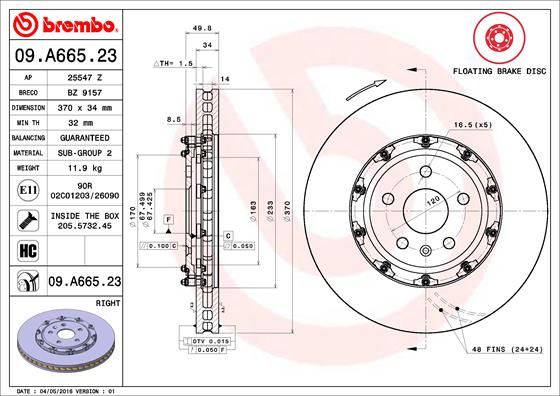 Tarcza hamulcowa BREMBO 09.A665.23