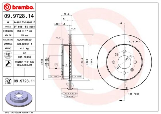 Tarcza hamulcowa BREMBO 09.9728.11