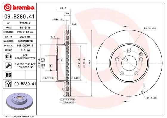 Tarcza hamulcowa BREMBO 09.B280.41