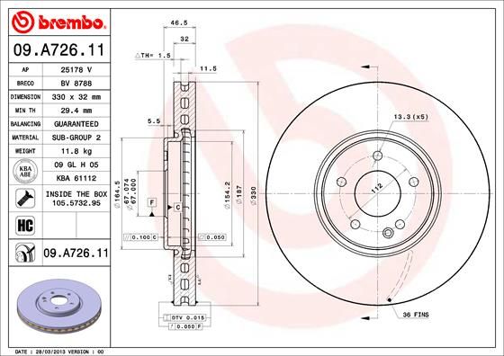 Tarcza hamulcowa BREMBO 09.a726.11