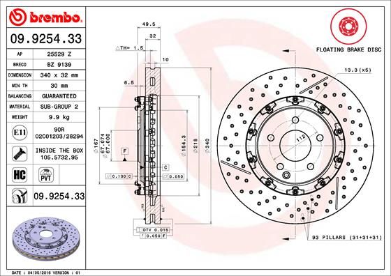 Tarcza hamulcowa BREMBO 09.9254.33