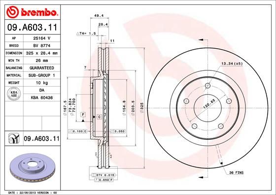 Tarcza hamulcowa BREMBO 09.A603.11