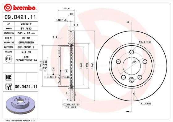 Tarcza hamulcowa BREMBO 09.D421.11