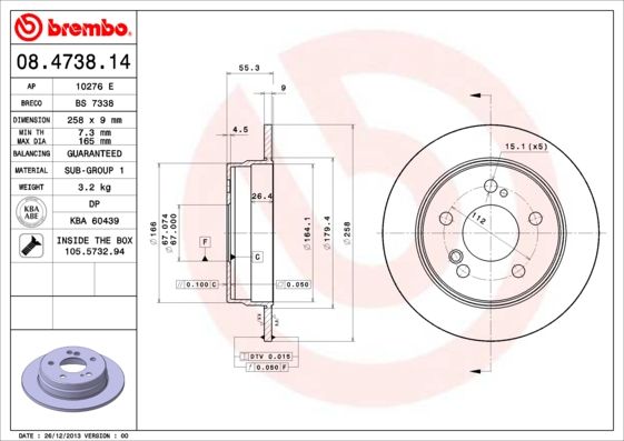 Tarcza hamulcowa BREMBO 08.4738.14