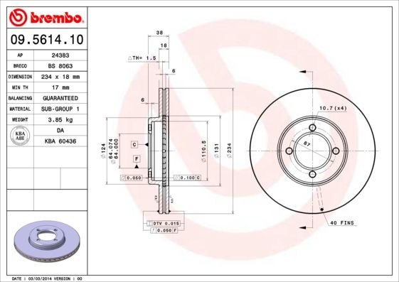 Tarcza hamulcowa BREMBO 09.5614.10