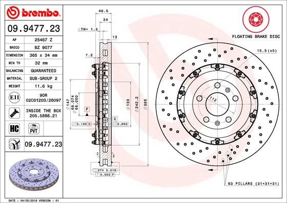 Tarcza hamulcowa BREMBO 09.9477.23