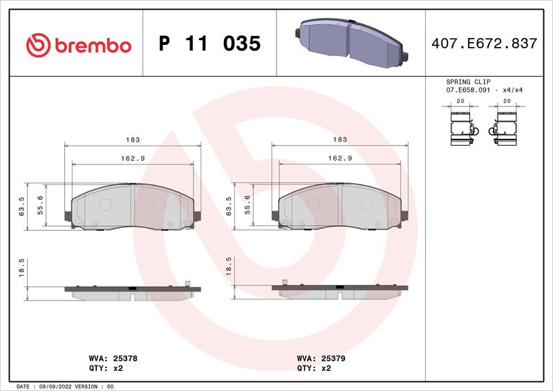 Zestaw klocków hamulcowych, hamulce tarczowe BREMBO P 11 035