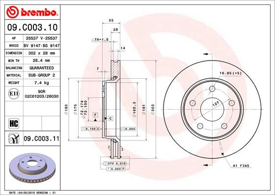 Tarcza hamulcowa BREMBO 09.C003.11