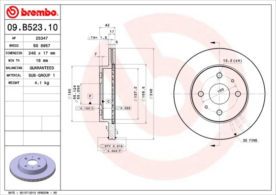 Tarcza hamulcowa BREMBO 09.B523.10