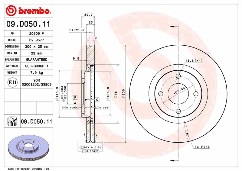 Tarcza hamulcowa BREMBO 09.D050.11