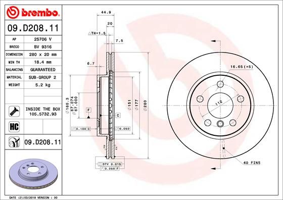 Tarcza hamulcowa BREMBO 09.D208.11