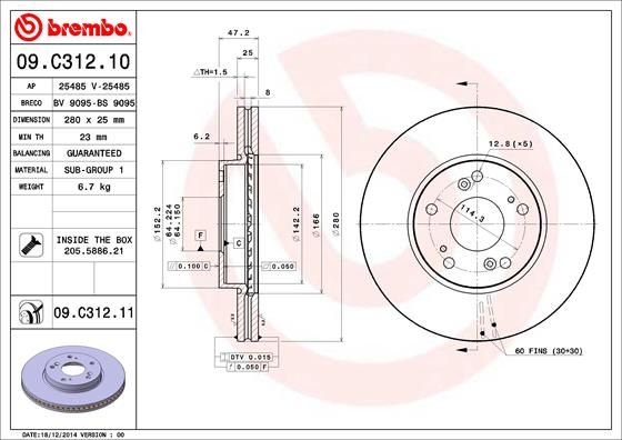 Tarcza hamulcowa BREMBO 09.c312.11