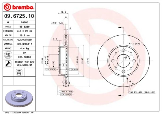 Tarcza hamulcowa BREMBO 09.6725.10