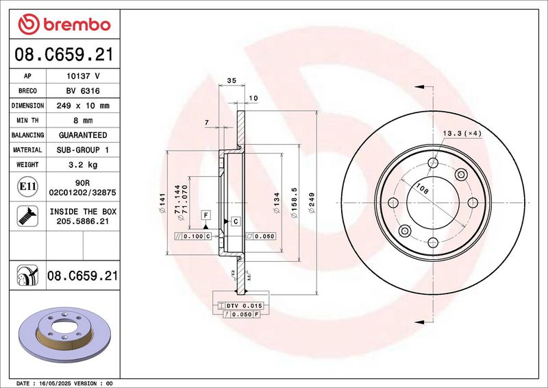 Tarcza hamulcowa BREMBO 08.C659.21