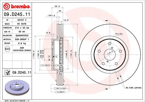 Tarcza hamulcowa BREMBO 09.D245.11