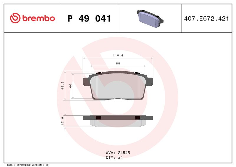 Zestaw klocków hamulcowych, hamulce tarczowe BREMBO P 49 041