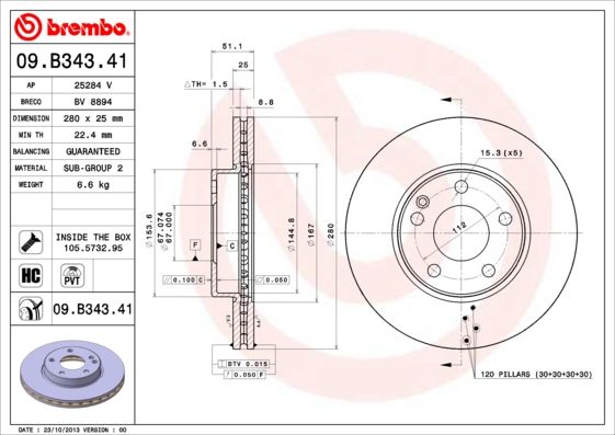 Tarcza hamulcowa BREMBO 09.B343.41