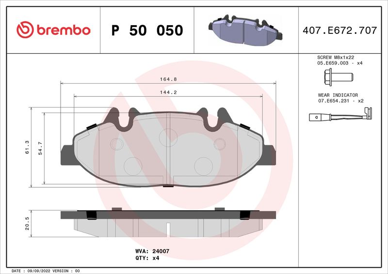 Zestaw klocków hamulcowych, hamulce tarczowe BREMBO P 50 050