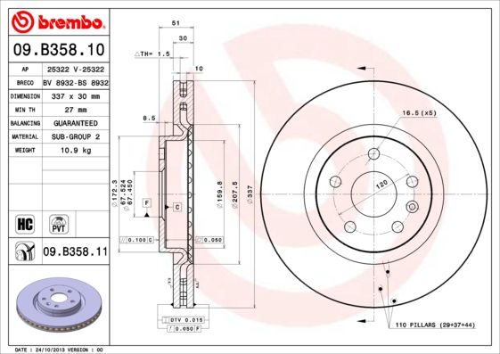 Tarcza hamulcowa BREMBO 09.B358.11