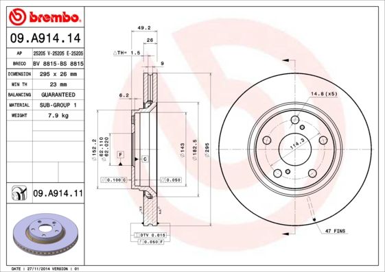 Tarcza hamulcowa BREMBO 09.A914.11